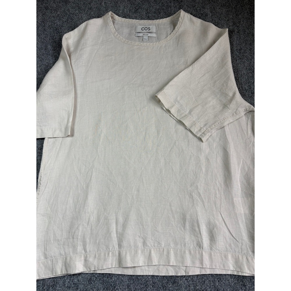 COS Relaxed Fit 100% Hemp Short Sleeve Top Beige Oatmeal Size M 04859765
